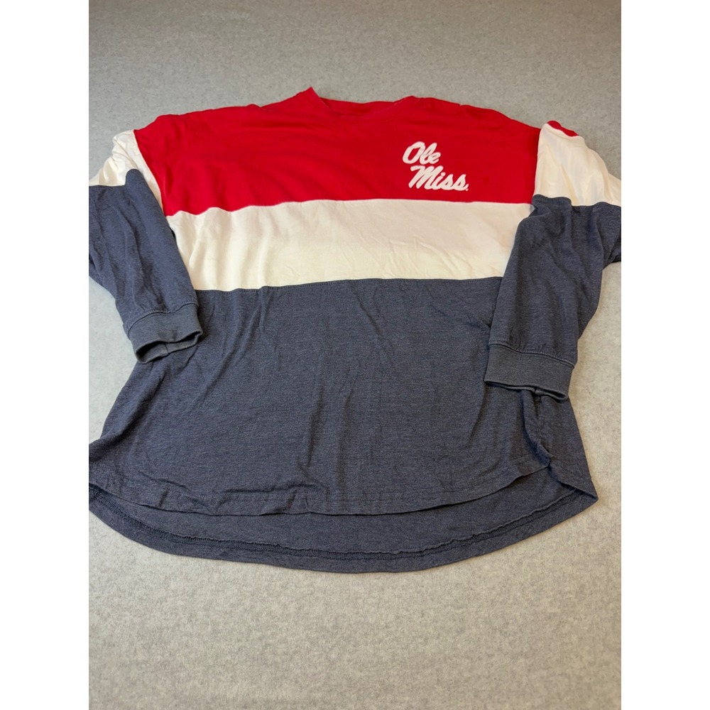 Pressbox Ole Miss Rebels Shirt Womens Large Red White Blue Long Sleeve Thumbhole